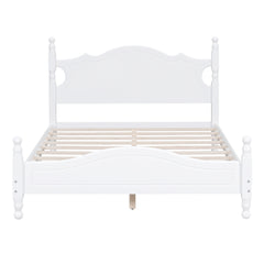 Full Size Wood Platform Bed Frame,Retro Style Platform Bed with Wooden Slat Support,White