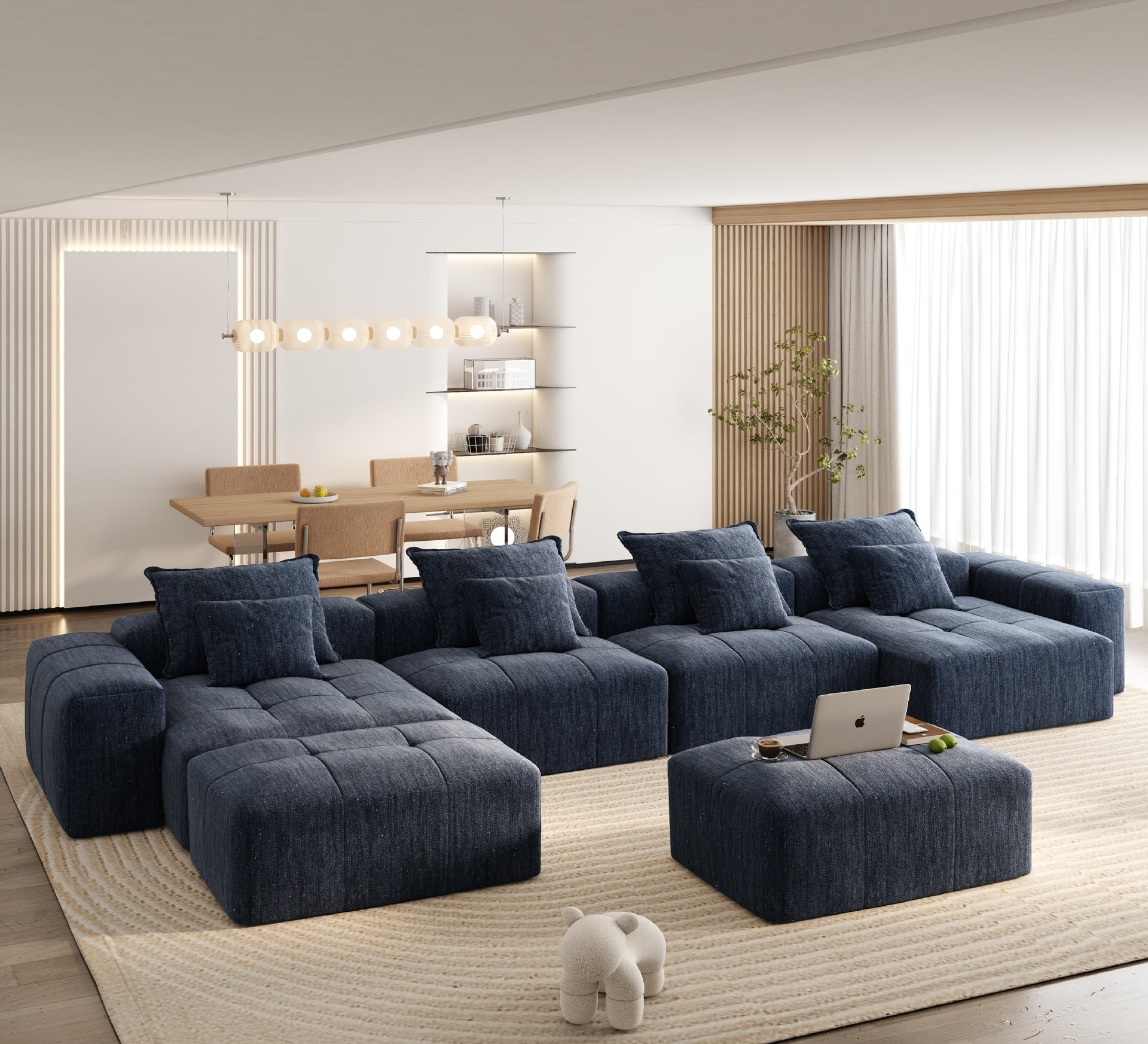 Modern Oversized Modular Sectional Sofa,Sparkling Chenille Fabric Soft Cushion Sofa with 8 Pillows,8 PCS DIY Combination Tufted Sofa,No Assembly Required,BLUE