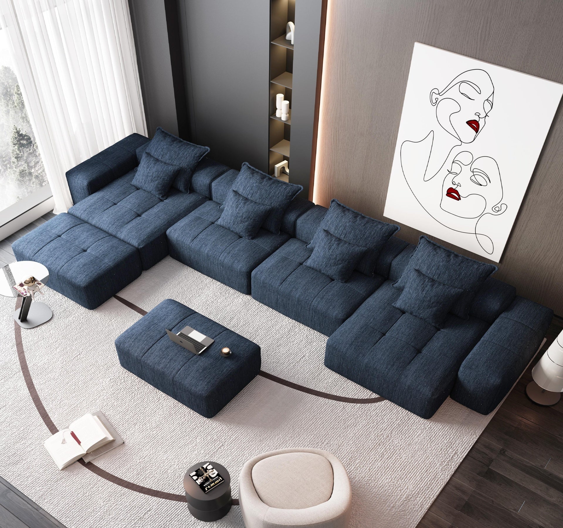 Modern Oversized Modular Sectional Sofa,Sparkling Chenille Fabric Soft Cushion Sofa with 8 Pillows,8 PCS DIY Combination Tufted Sofa,No Assembly Required,BLUE