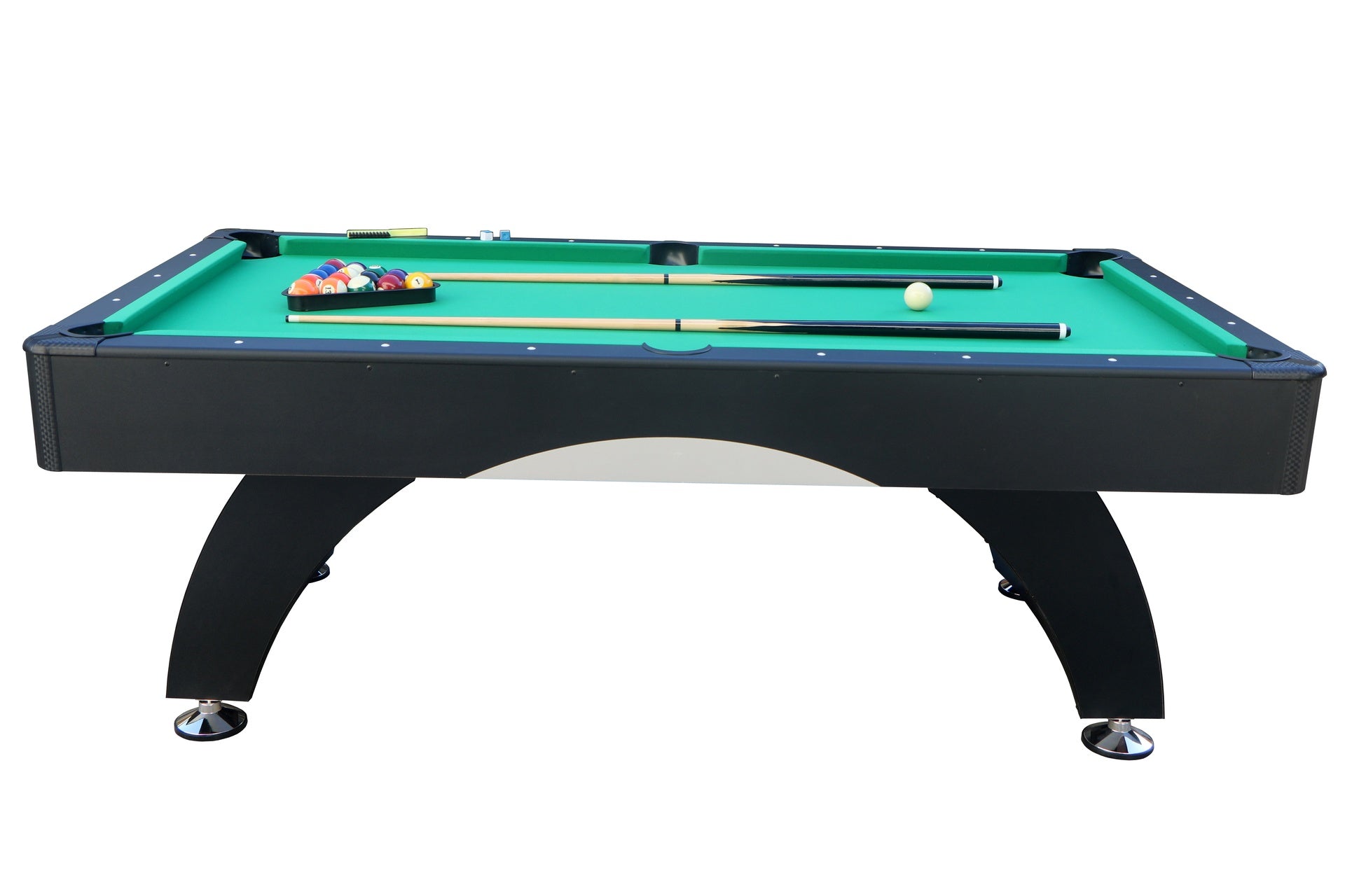7 ft Pool Table with Black Thin Finish - Billiards Game Room Table for Adults & Family,  Home, Dining, or Living Room,Includes Cue Sticks, Billiard Balls
