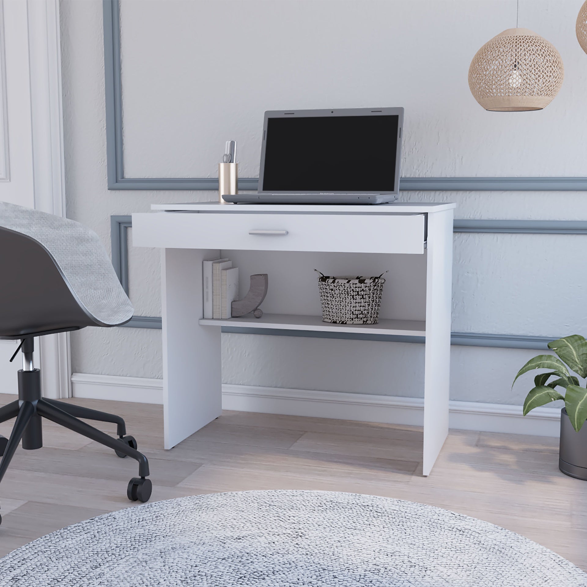 Kaylor Storage Desk, Modern Design with Drawer and Shelf