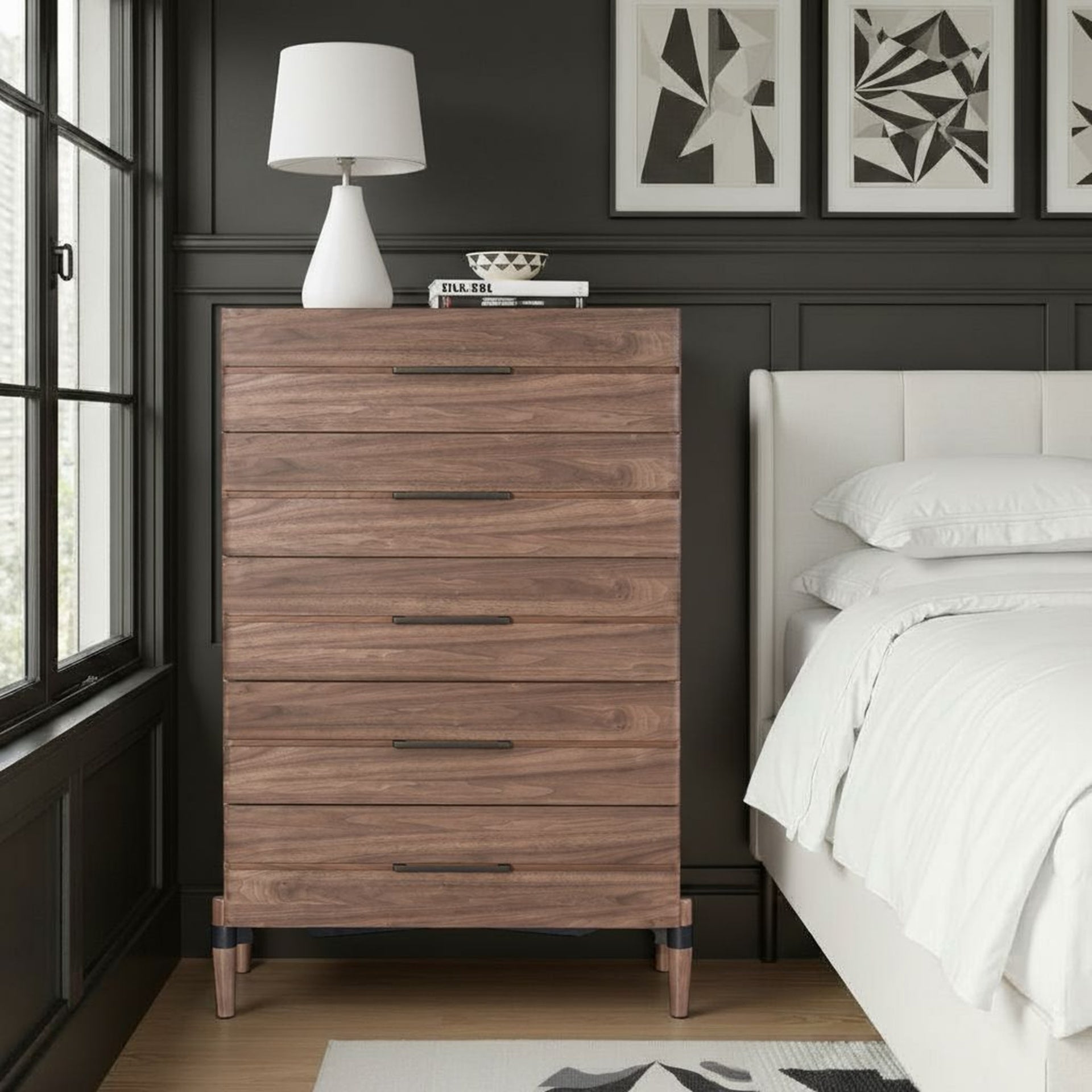 Tranquility Five Drawer Chest, No Assembly Required, Walnut Finish