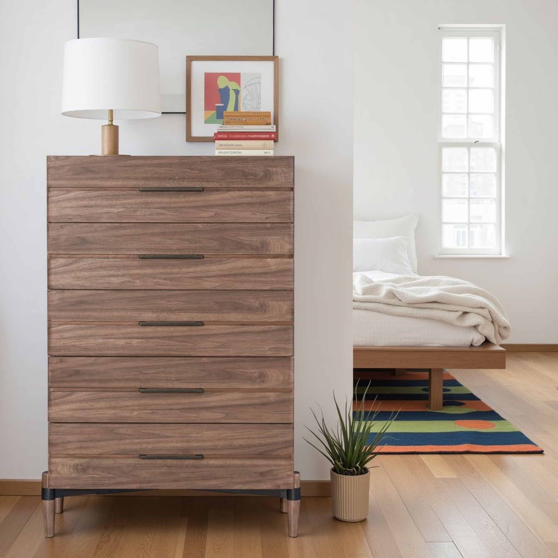 Tranquility Five Drawer Chest, No Assembly Required, Walnut Finish