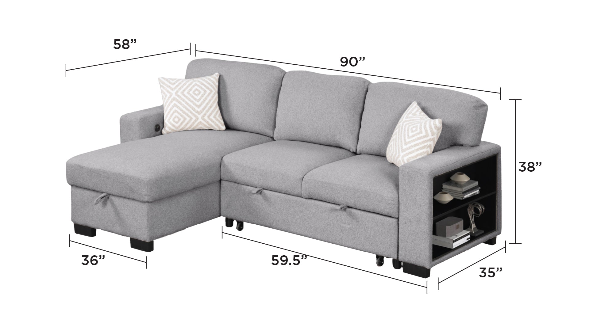 Pinto Modern Style Sectional Sofa Made with wood and Velvet Material in Gray (CA Inventory)
