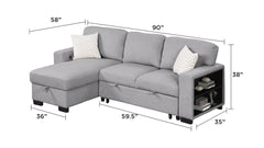 Pinto Modern Style Sectional Sofa Made with wood and Velvet Material in Gray (CA Inventory)