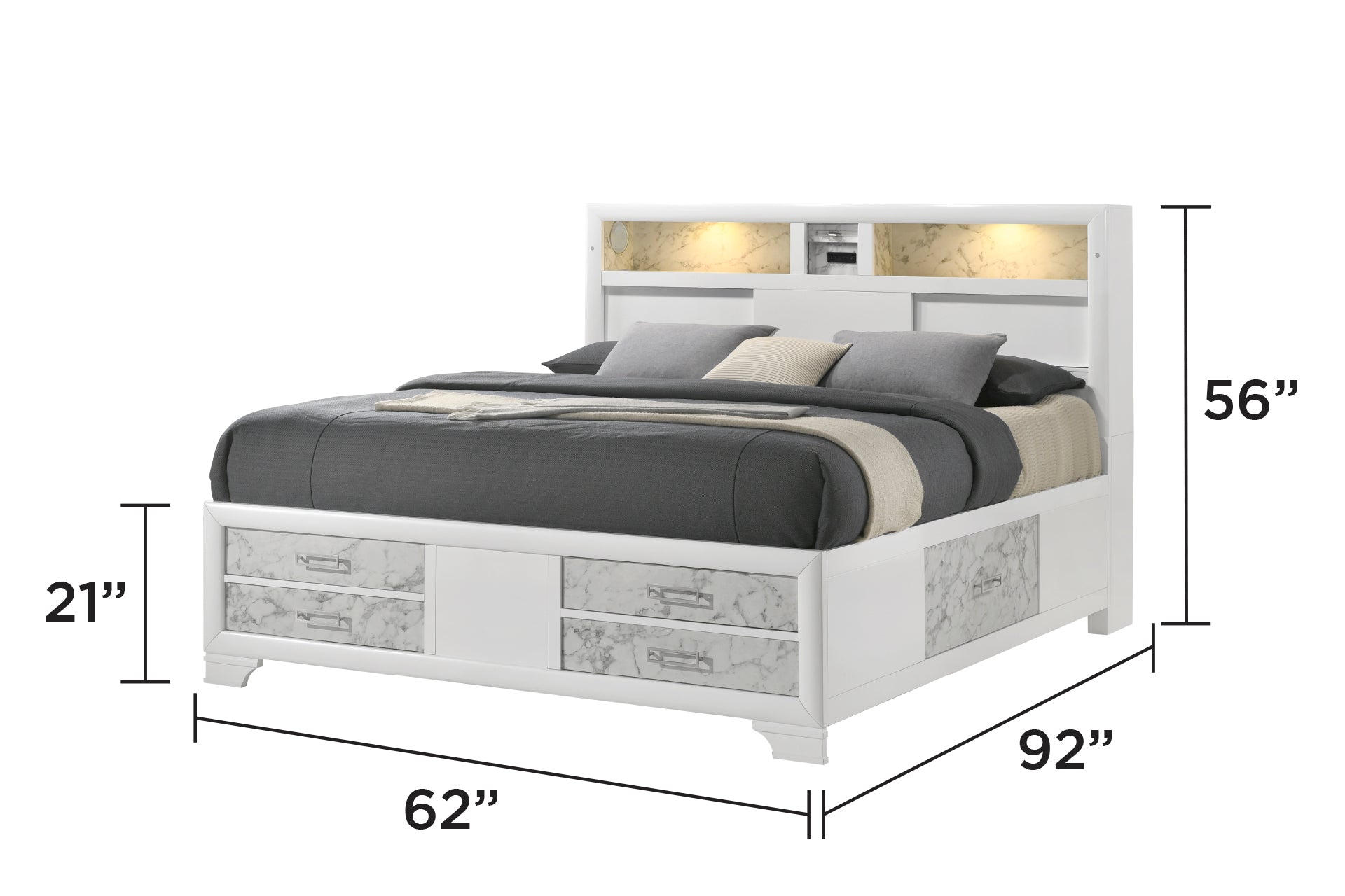 Soul Modern Style Queen 4PC Bedroom Set Made with wood in White(NJ Inventory)