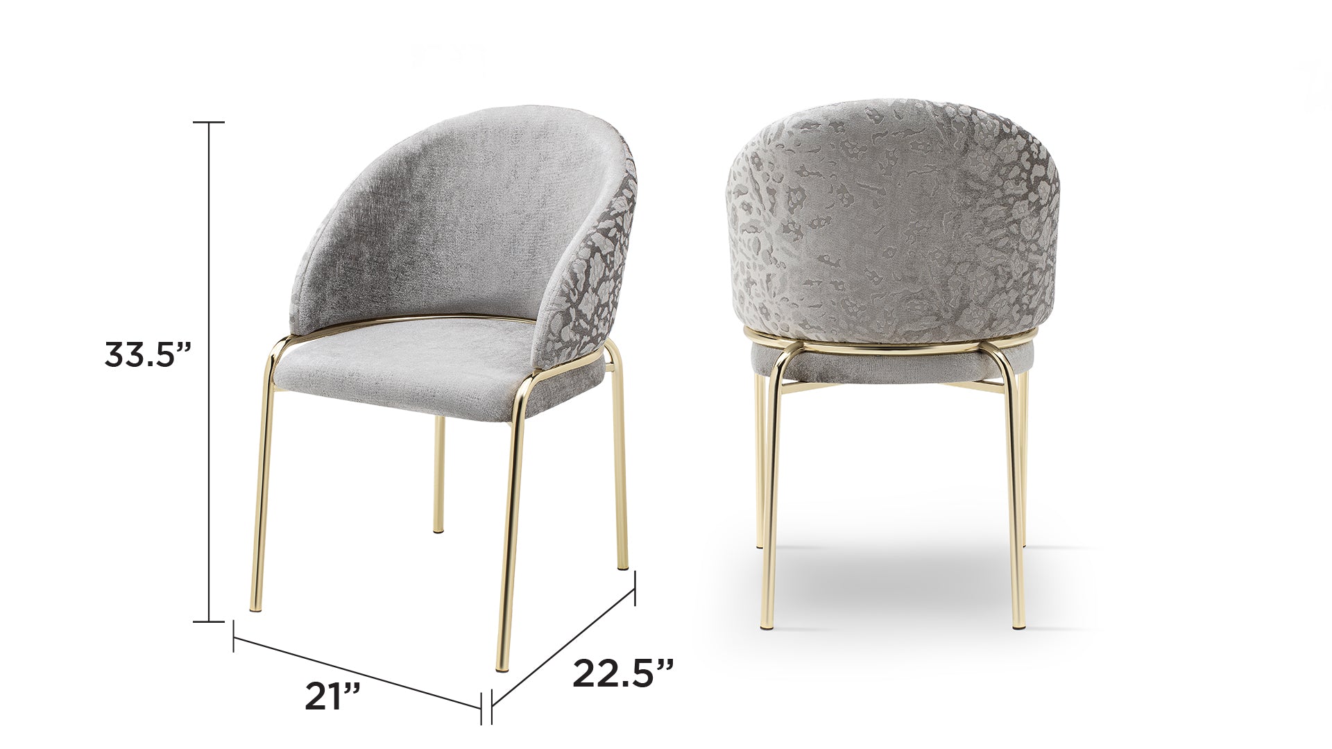 Onyx Modern Style 2PC Chairs made with Velvet fabric and Gold coated metal  Legs -Light Gray