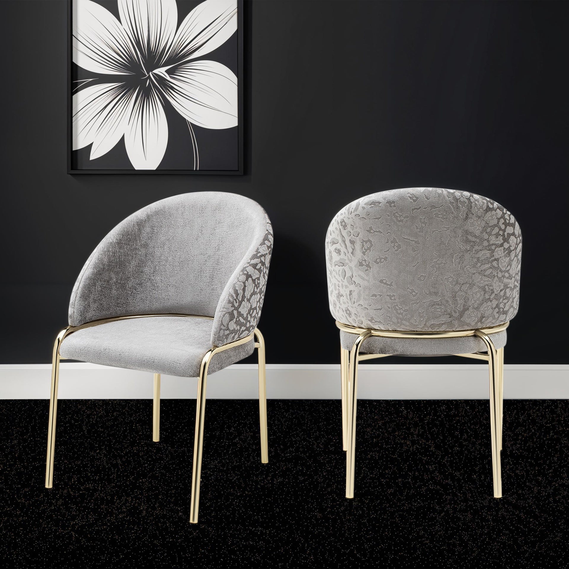 Onyx Modern Style 2PC Chairs made with Velvet fabric and Gold coated metal  Legs -Light Gray