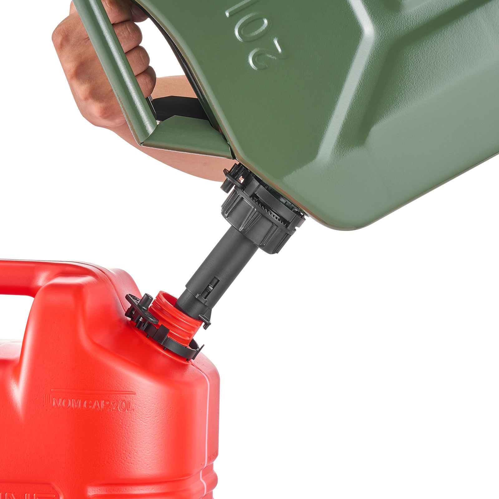 Metal Fuel Container, 5.3 Gallon, Fuel Jerry Can with Spout and Comfort Handle, 6 L/min Max Flow Rate, Leakproof & Corrosion-resistant Metal Gas Tank Most Cars Motorcycle ATV UTV, Green