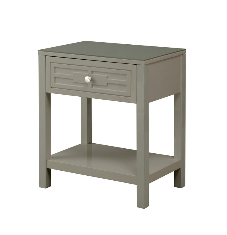 Dario 23"W Taupe Wooden End Side Table Nightstand with Glass Top and Drawer