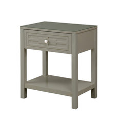 Dario 23"W Taupe Wooden End Side Table Nightstand with Glass Top and Drawer
