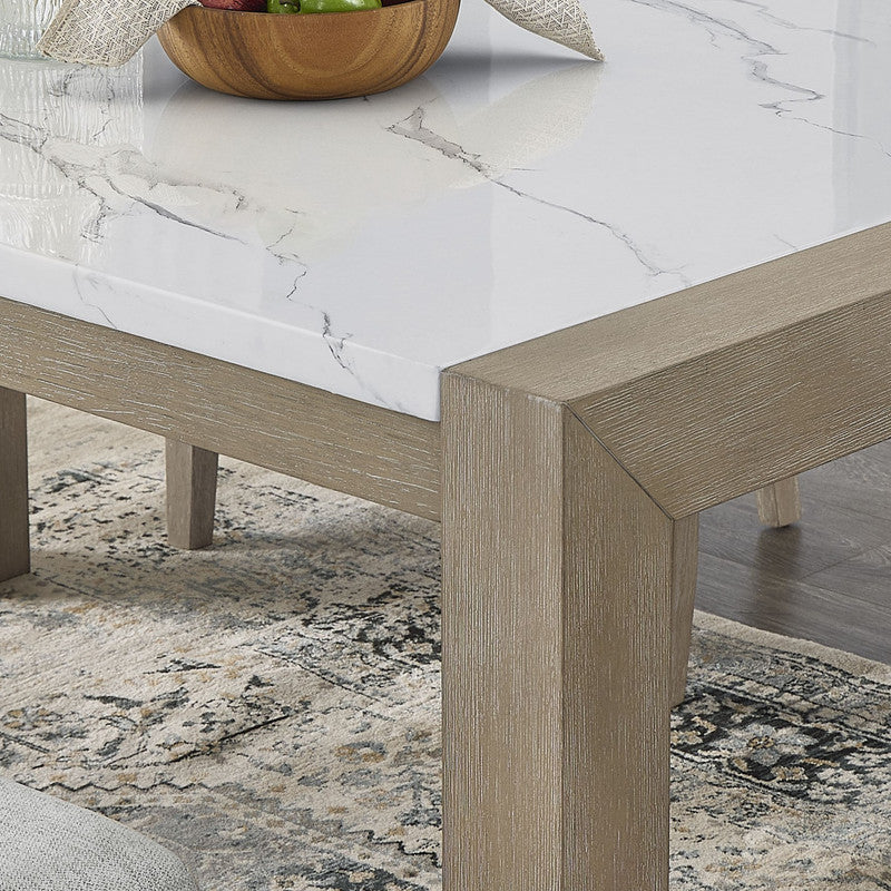 Louisa 66" Rectangular White Faux Marble Top Dining Table in Light Oak Finish
