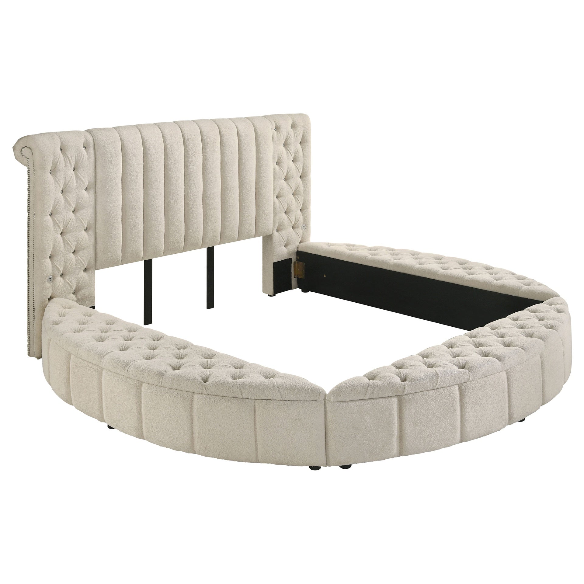 Santiago Ivory Upholstered Eastern King Round Storage Bed