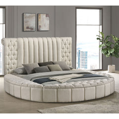 Santiago Ivory Upholstered Eastern King Round Storage Bed