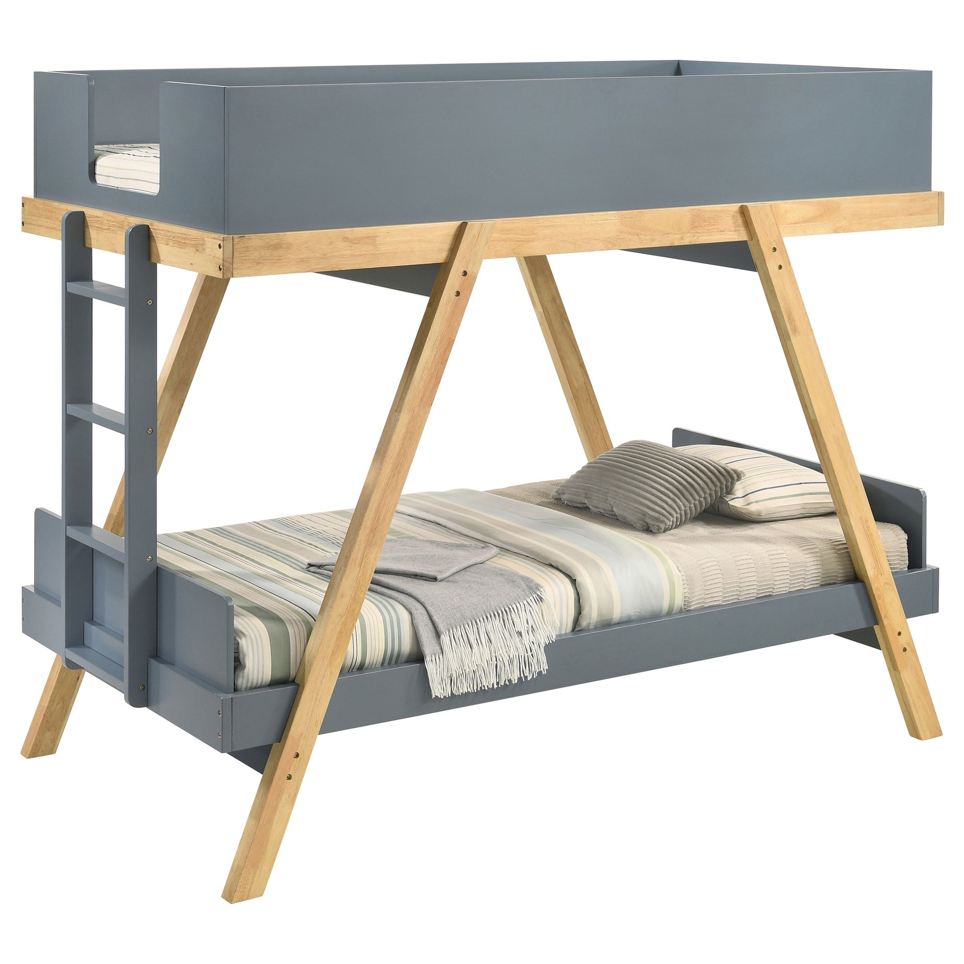Crispin Blue Twin Over Twin Bunk Bed with Mattresses