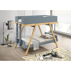 Crispin Blue Twin Over Twin Bunk Bed with Mattresses