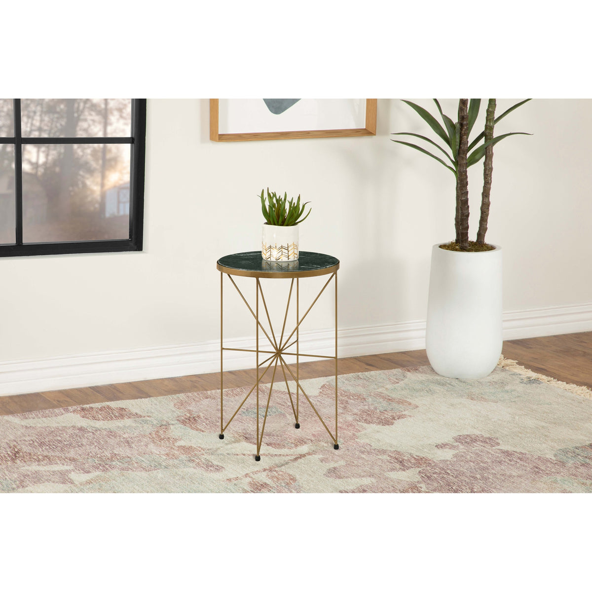 Sidney Antique Gold Round Marble Top Side Table