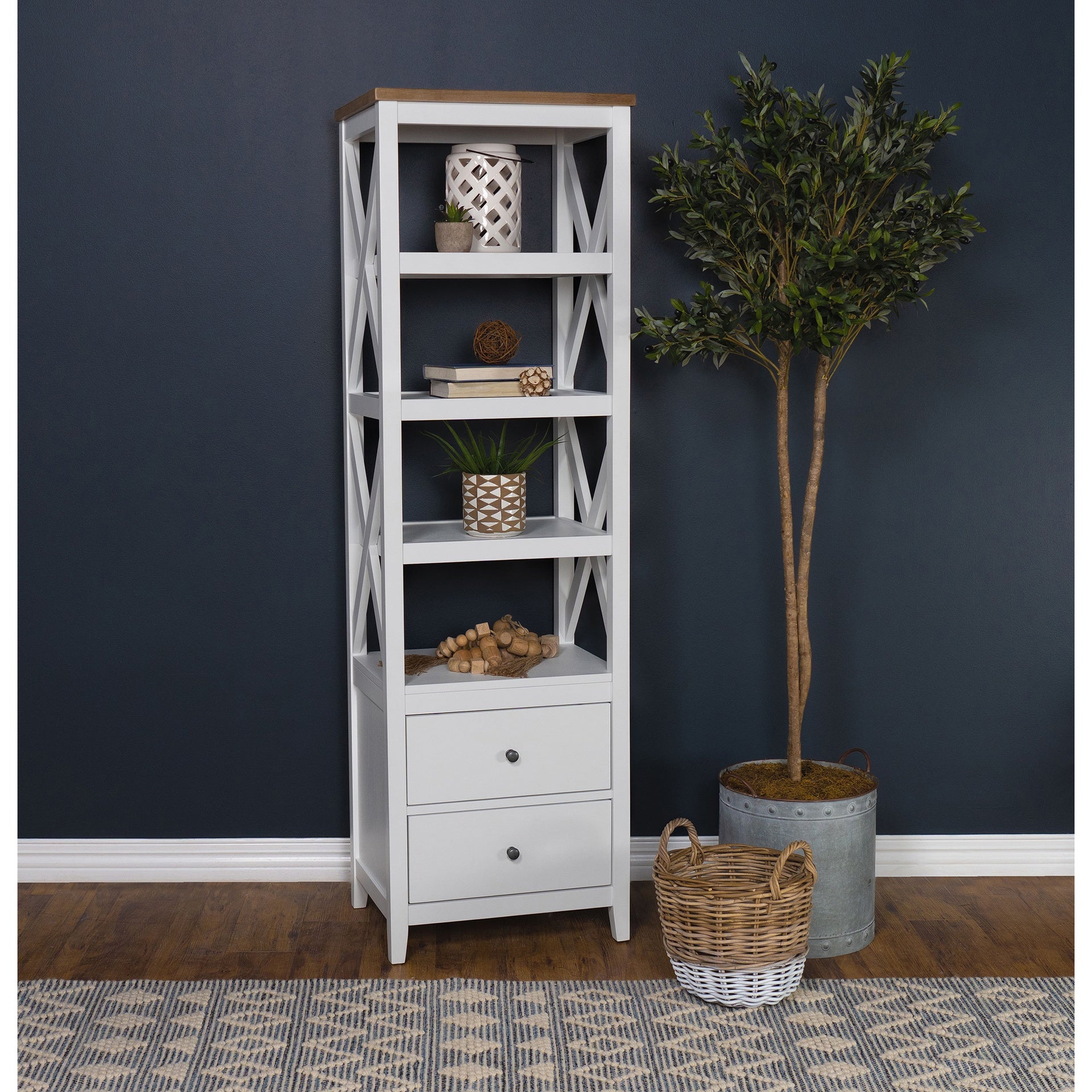 Delaney Brown and White 4-shelf Bookcase