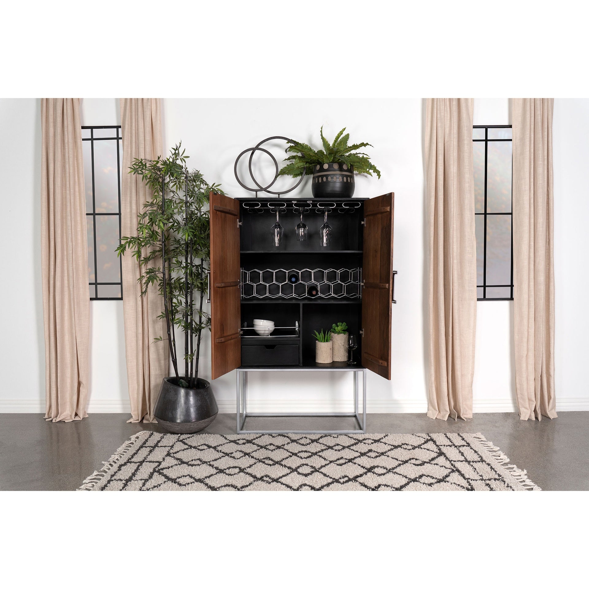 Washoe Walnut and Black 2-door Bar Cabinet