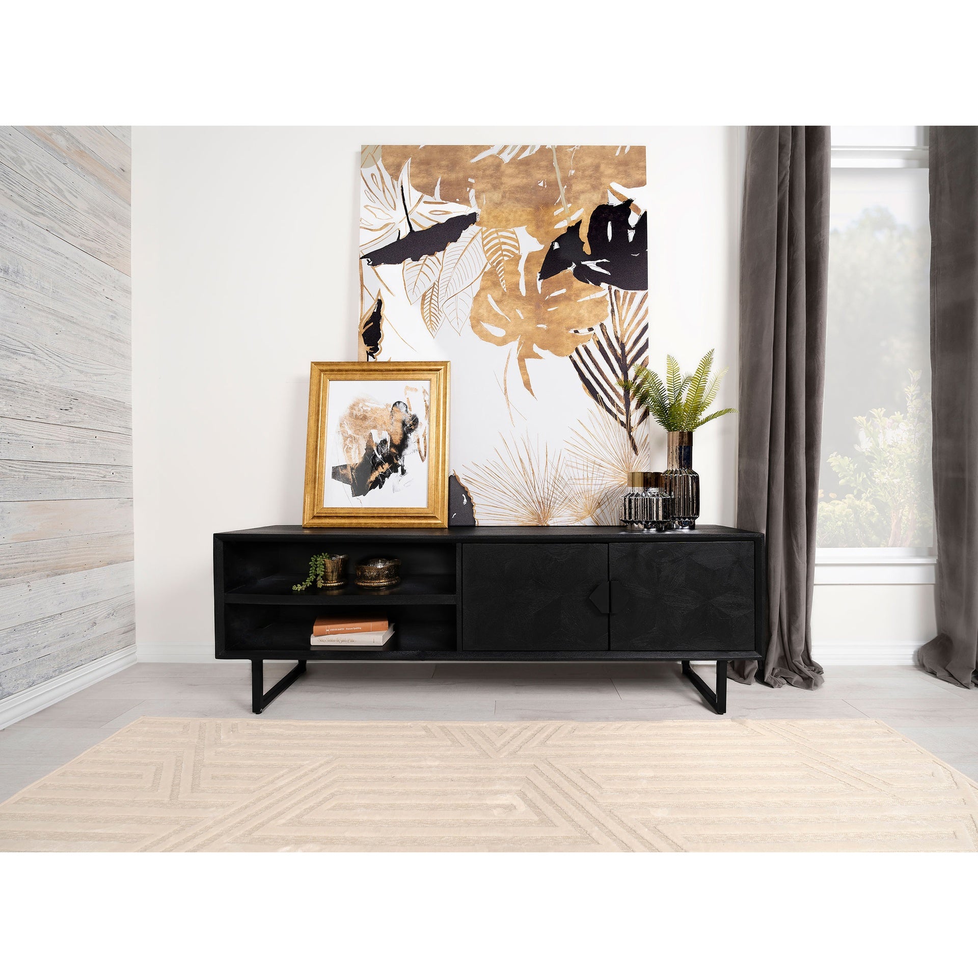 Manaya Charcoal Black 2-Door TV Stand