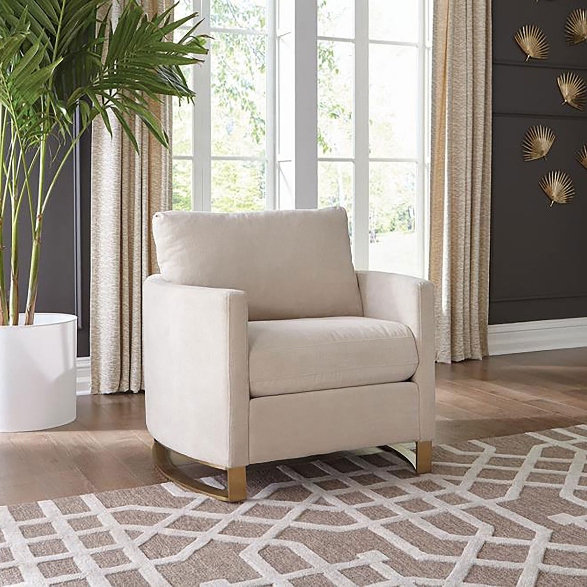 Rufo Beige Upholstered Curved Track Arm Chair