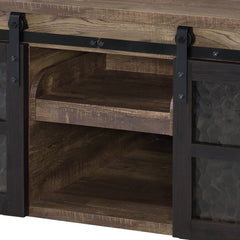 Rustic Oak and Black Coffee Table with Sliding Doors