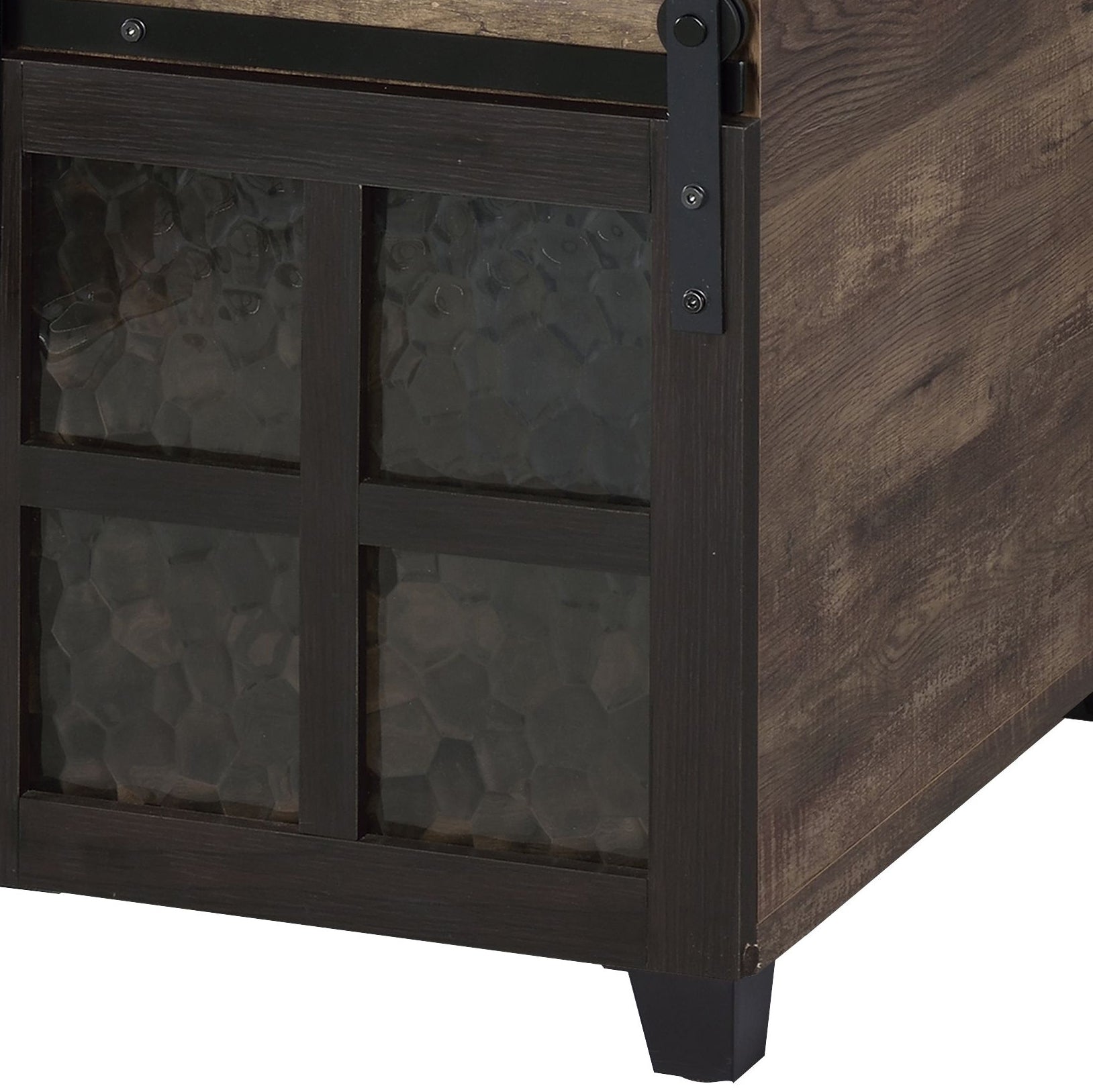 Rustic Oak and Black Coffee Table with Sliding Doors
