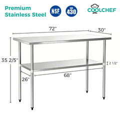30" x 72" 18-Gauge Stainless Steel Commercial Work Table