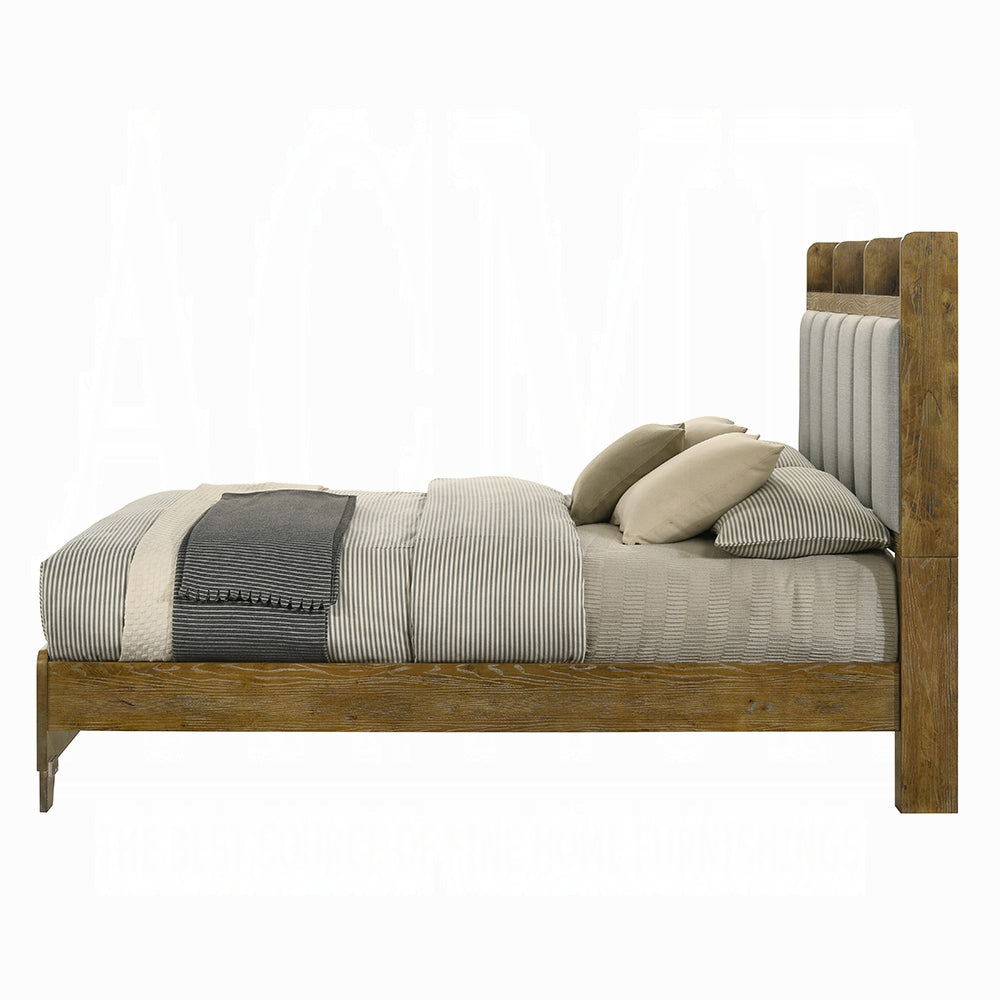 Transitional Brown Finish 1pc King Size Bed Upholstered Headboard USB Ports Wooden Bedroom Furniture