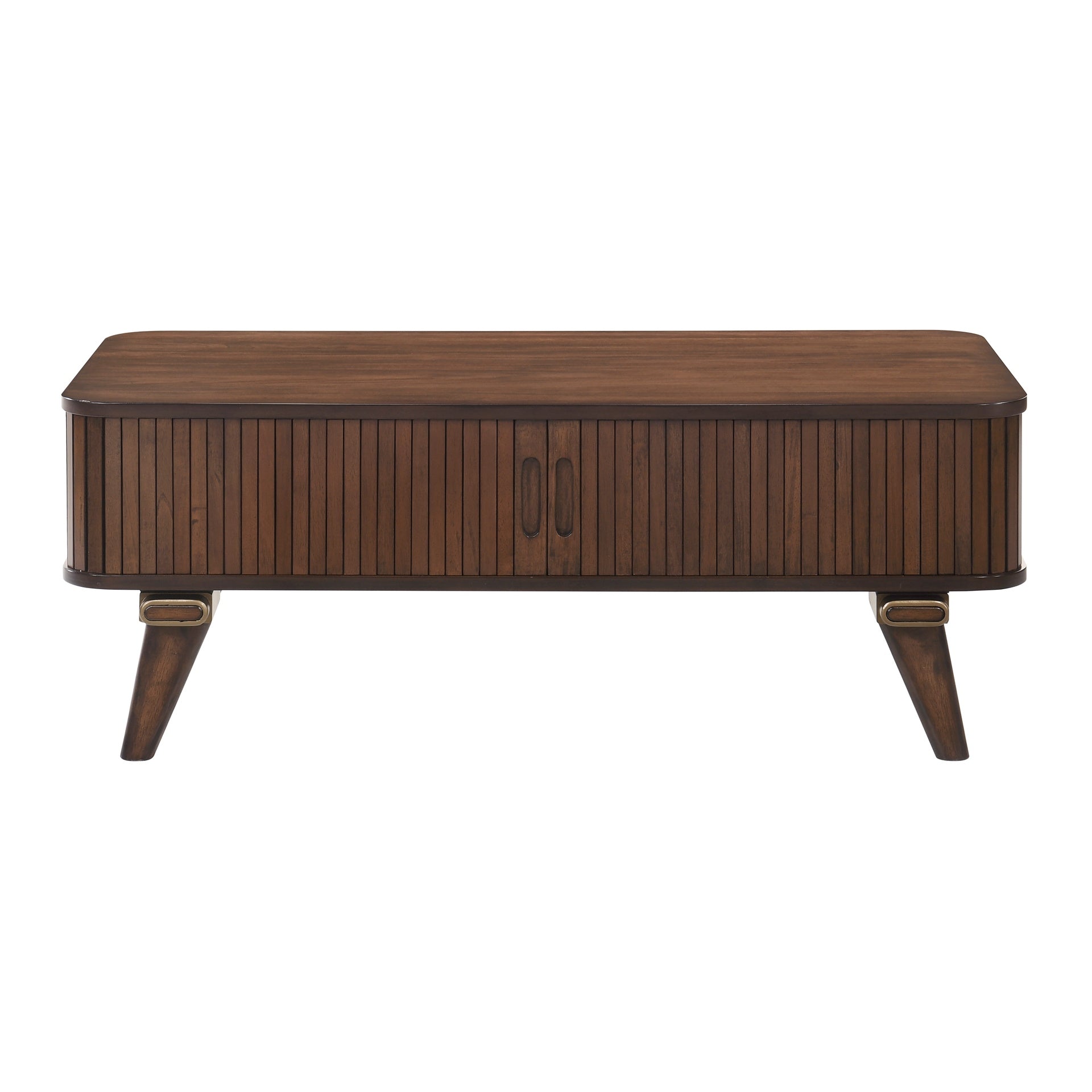1pc Storage Cocktail Table Walnut Finish Tambour Doors 2x Shelves Modern Living Room Furniture