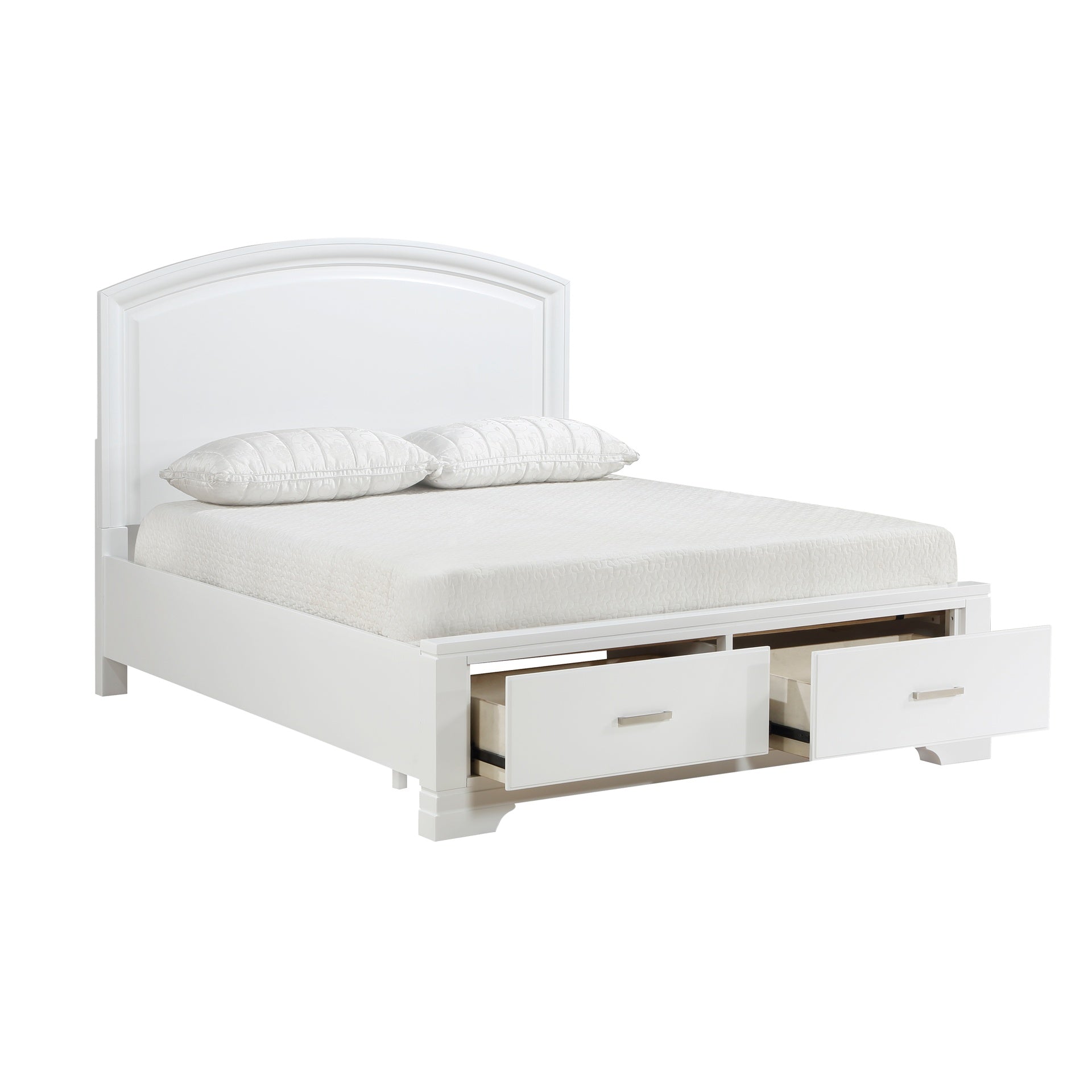 Modern White Finish Queen Platform Bed with Footboard Storage Transitional Bedroom Furniture 1pc