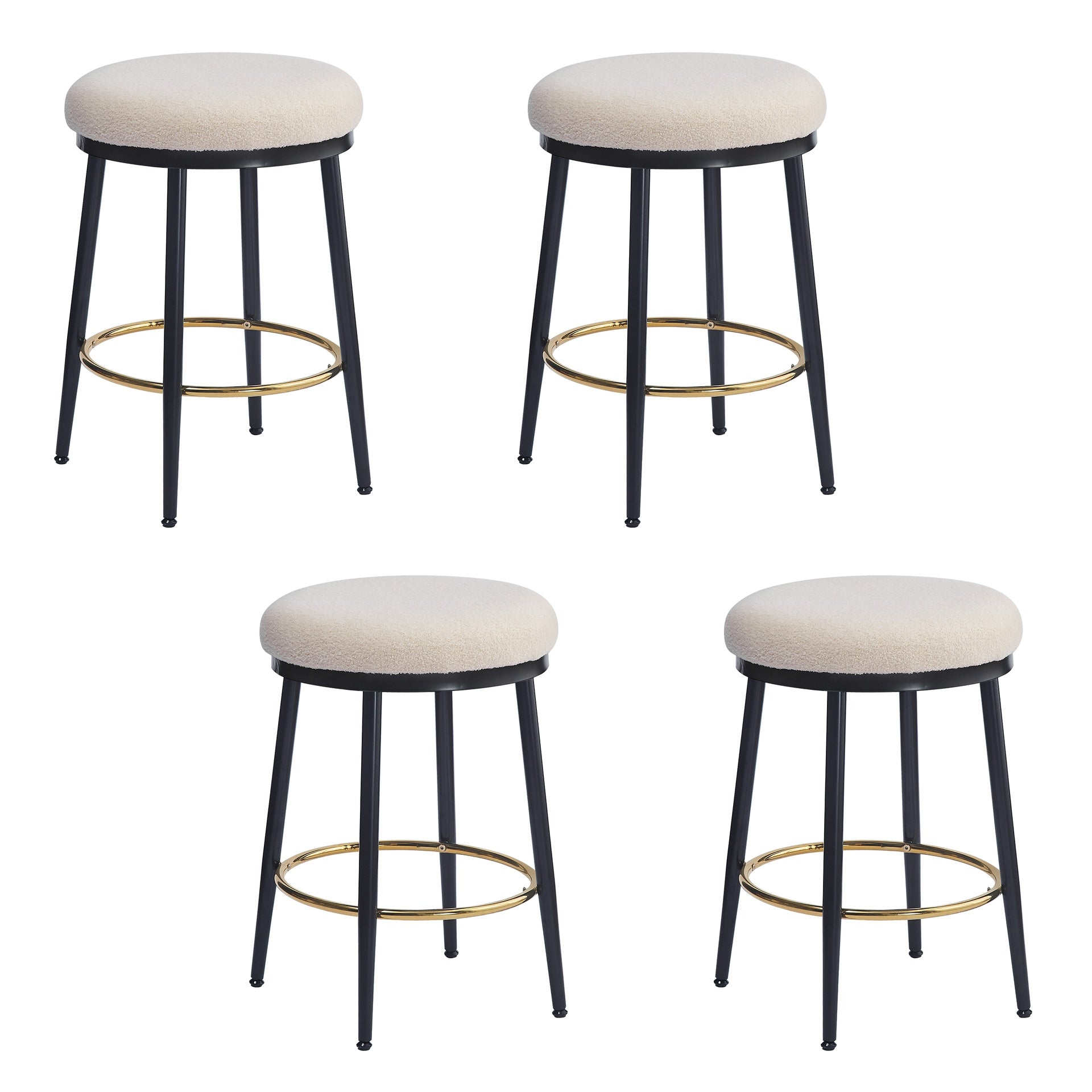 24.75'' Modern Counter Stools Set of 4,White Counter Stools with iron Frame,Sponge cushion,Footrest,suitable for Kitchen/Bedroom/Dining Room.
