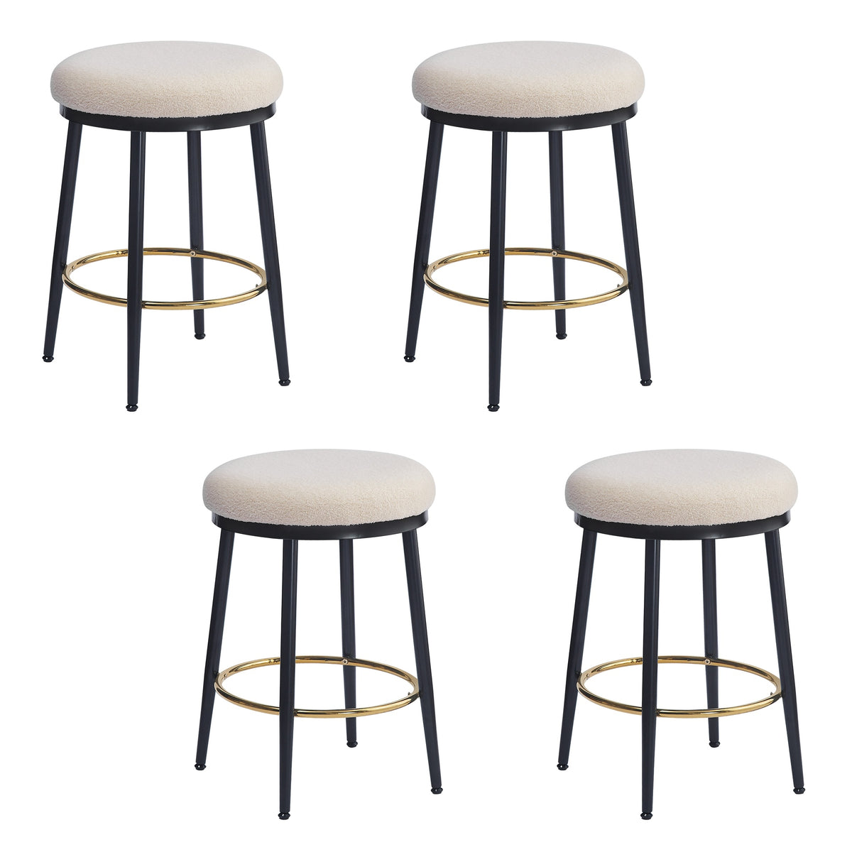 24.75'' Modern Counter Stools Set of 4,White Counter Stools with iron Frame,Sponge cushion,Footrest,suitable for Kitchen/Bedroom/Dining Room.
