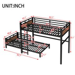 Twin XL over Twin XL Metal Bunk Bed/Metal Loft Bed,Separable Bunk Beds,with raised security fence,Walnut Color