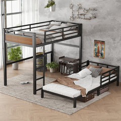 Twin XL over Twin XL Metal Bunk Bed/Metal Loft Bed,Separable Bunk Beds,with raised security fence,Walnut Color