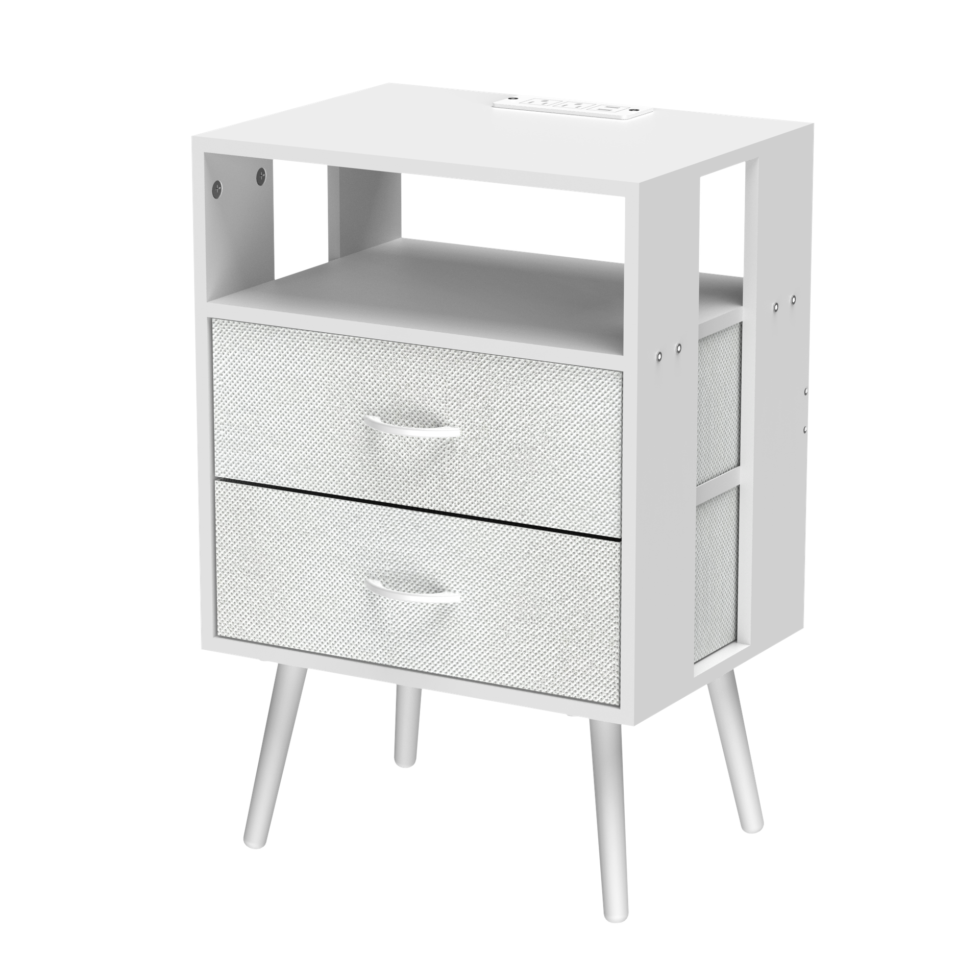2 Pack Modern Nightstand with Charging Station, Bedside Tables with LED Light and Fabric Drawers