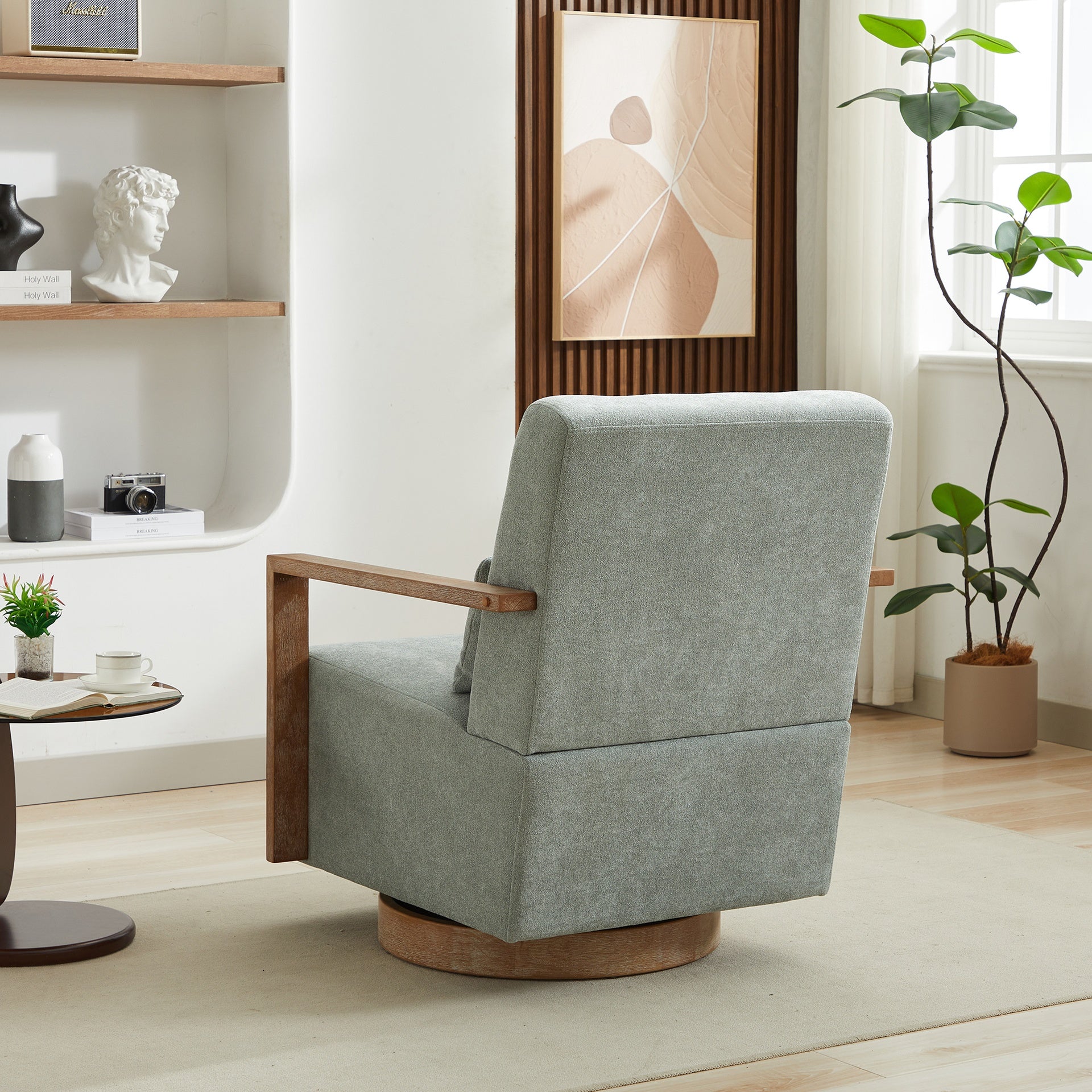29.72"W Swivel Modern Upholstered Accent Chair with Solid Wood Armrests and 360 Degree Comfy Lounge Reading Chair, Side Armchair for Hotel, Bedroom, Living Room, Office, and Nursery Room,Pale Green