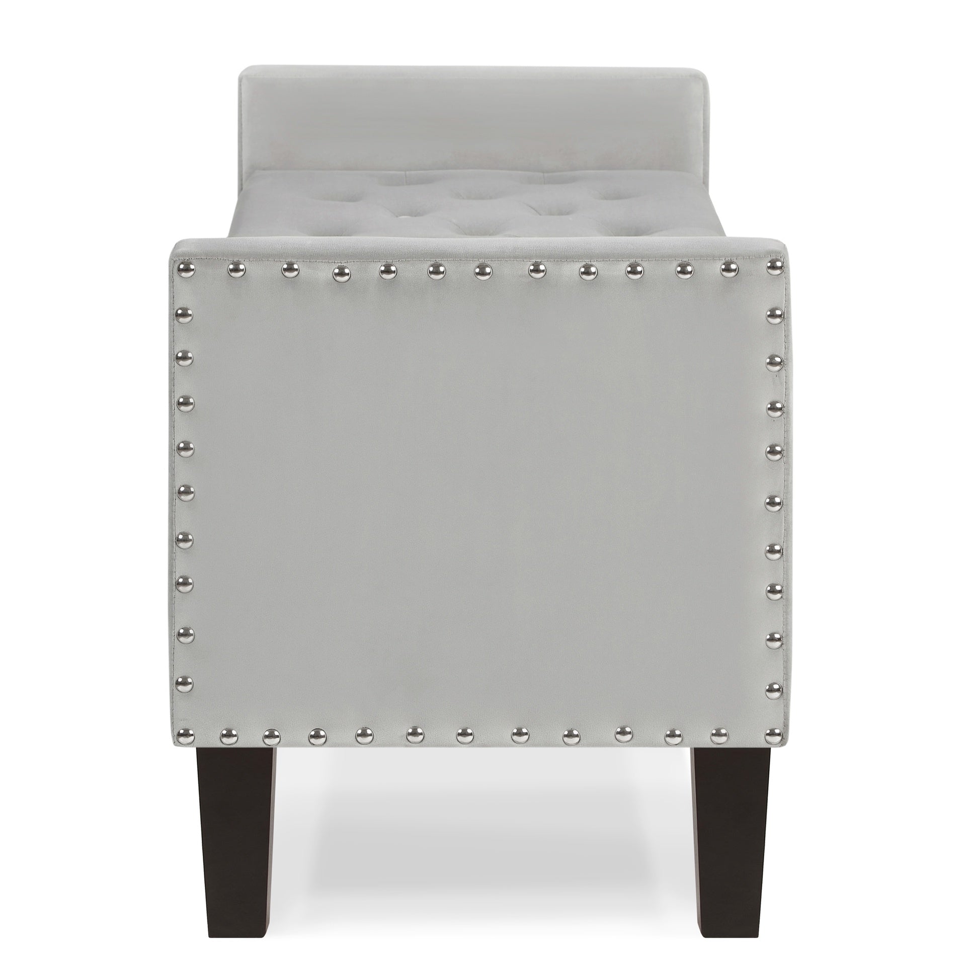 Upholstered Tufted Button Storage Bench with nails trim,Entryway Living Room Soft Padded Seat with Armrest,Bed Bench-Gray