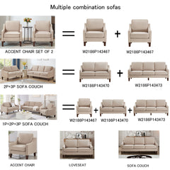 Modern 3 Person seat  Sofa Couch with Scooped Armrest/Wood legs,Upholstered Velvet 3-seat Sofa with Removable Cushions for Livingroom Bedroom,Taupe