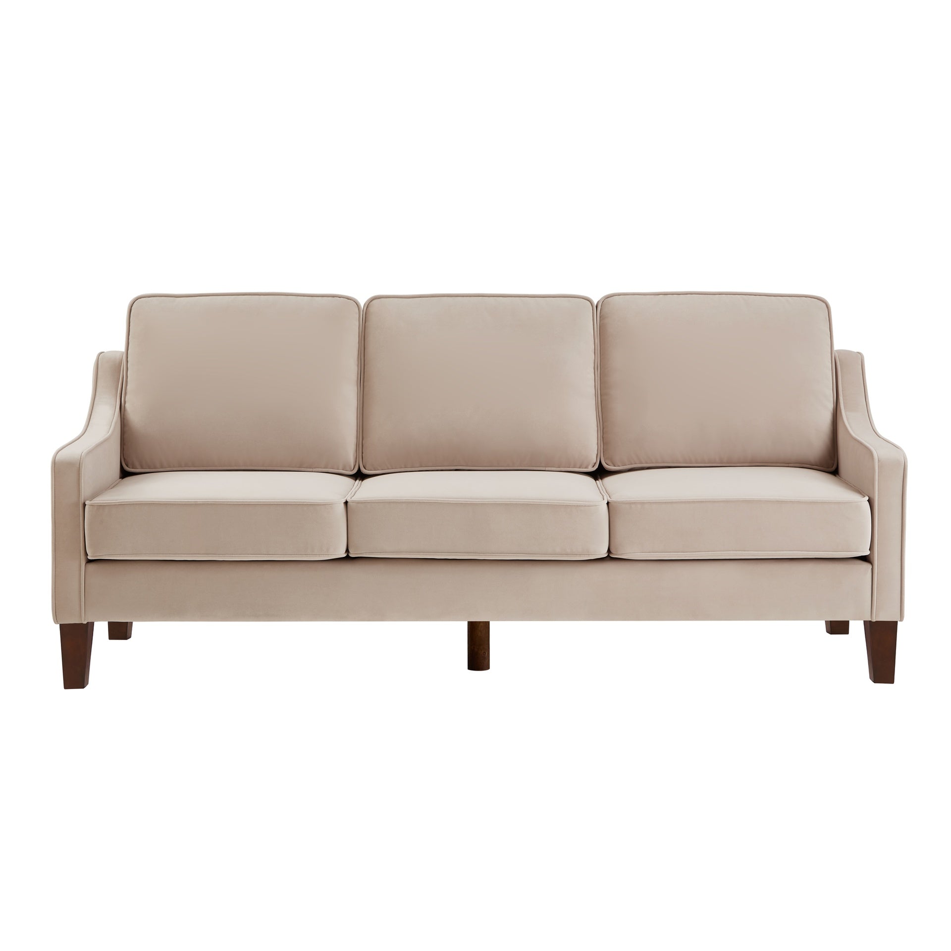 Modern 3 Person seat  Sofa Couch with Scooped Armrest/Wood legs,Upholstered Velvet 3-seat Sofa with Removable Cushions for Livingroom Bedroom,Taupe