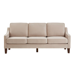 Modern 3 Person seat  Sofa Couch with Scooped Armrest/Wood legs,Upholstered Velvet 3-seat Sofa with Removable Cushions for Livingroom Bedroom,Taupe