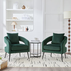 Modern Upholstered Velvet Open Back Accent Chair Barrel Dining Chair with Metal Legs, Cozy Round Sofa Leisure Lounge Club Armchair for Living Room,Bedroom Reception Dining Room and Guestroom, Green