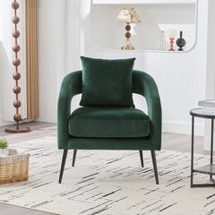 Modern Upholstered Velvet Open Back Accent Chair Barrel Dining Chair with Metal Legs, Cozy Round Sofa Leisure Lounge Club Armchair for Living Room,Bedroom Reception Dining Room and Guestroom, Green