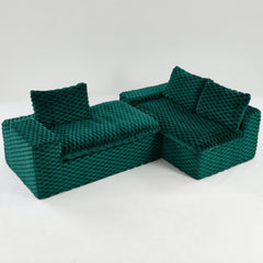 Green Turtle Velvet Versatile Sofa: Convertible Twin-Seat with Right Chaise Lounge, Featuring Face-to-Face Seating, Switchable Between L-Shape and Straight Shape