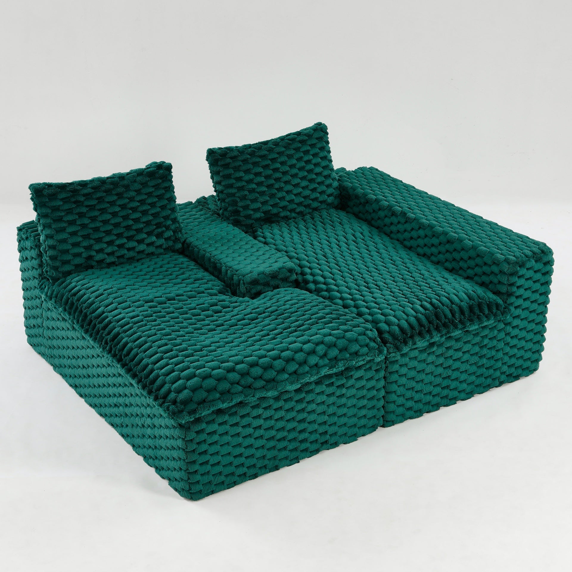 Green Turtle Velvet Versatile Sofa: Convertible Twin-Seat with Right Chaise Lounge, Featuring Face-to-Face Seating, Switchable Between L-Shape and Straight Shape
