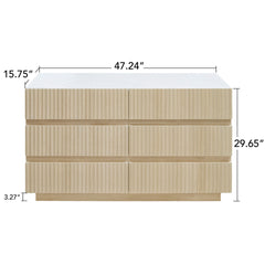 Fluted 6 Drawers Dresser ,Double Dresser Chest of Drawers, 47.24" Modern Chest of Drawers with LED ,Drawer Organizer for Bedroom, Living Room, Hallway