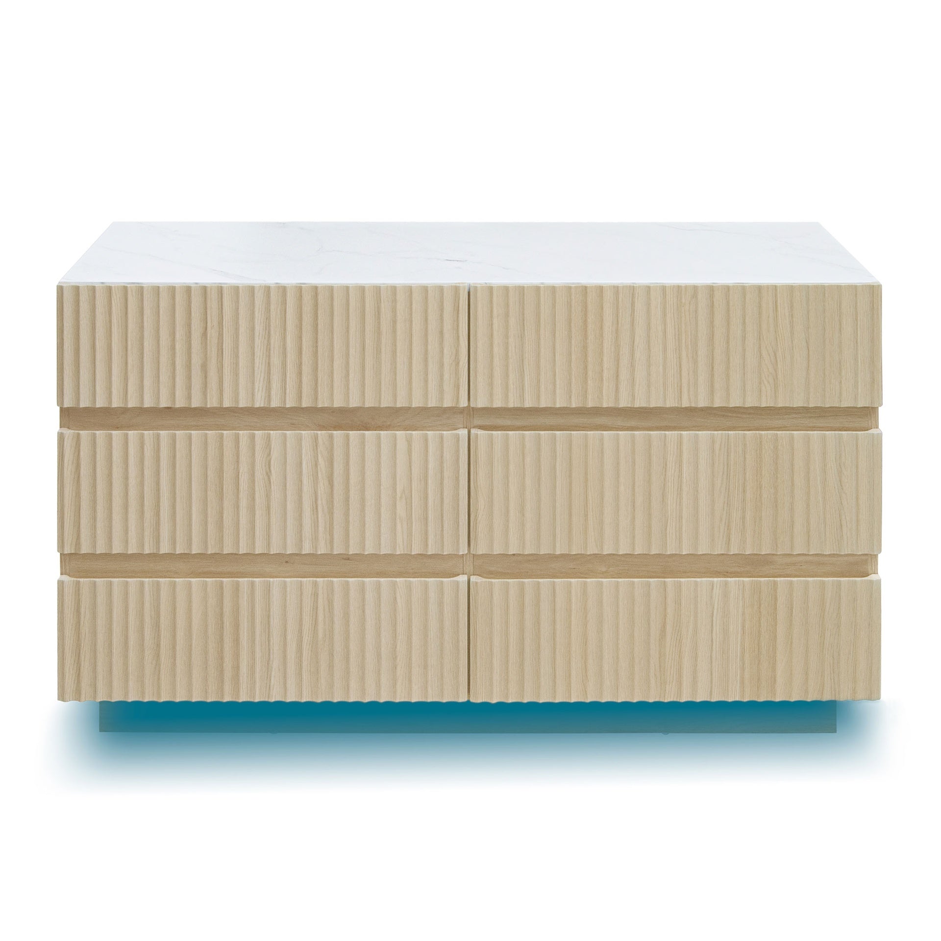 Fluted 6 Drawers Dresser ,Double Dresser Chest of Drawers, 47.24" Modern Chest of Drawers with LED ,Drawer Organizer for Bedroom, Living Room, Hallway