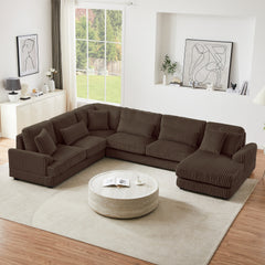 129" Oversized Sectional Sofa U-shaped Sofa Couch Modern Sofa Upholstered in Soft Corduroy with a Chaise Lounge for Living Room, Brown