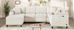 Modern U-shaped Sectional Sofa 115.7" Corner Sectional Living Room Couch Oversized Sectional with with Built-in Cup Holders, Storage Space and USB Ports for Living Room, Beige