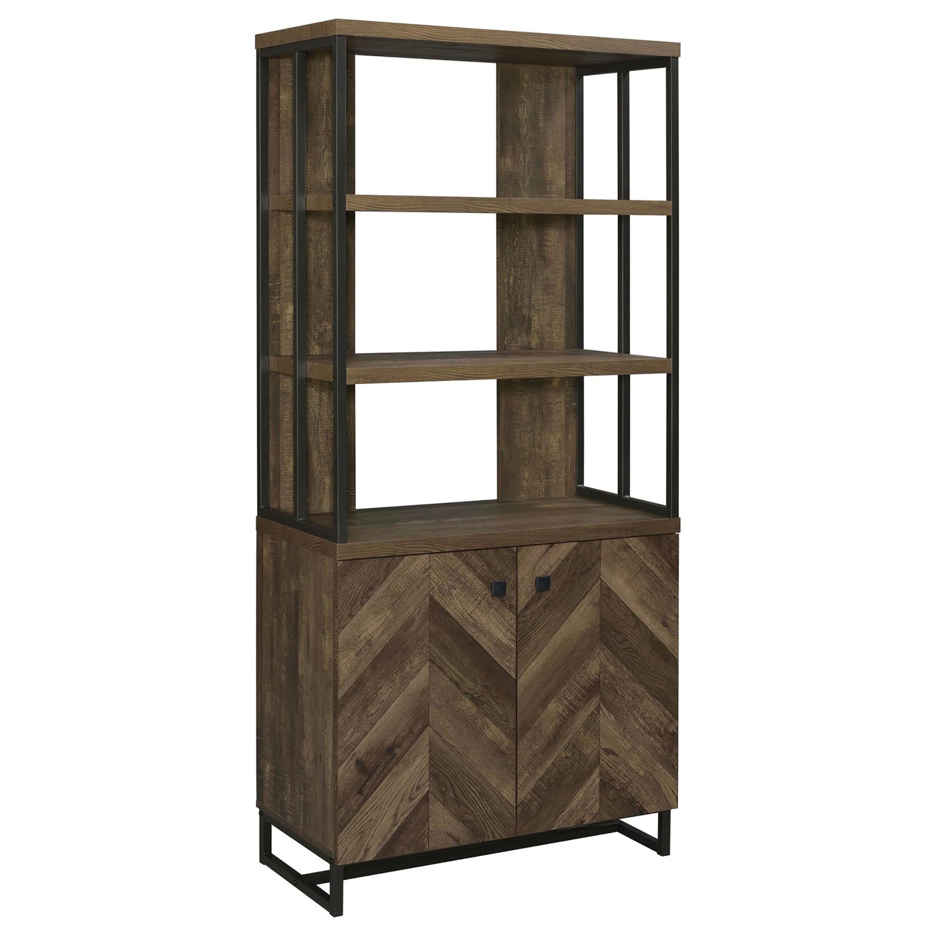 Rustic Oak Herringbone 2-Door Bookcase